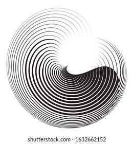 Abstract halftone lines circle background, geometric dynamic pattern, vector modern design texture.