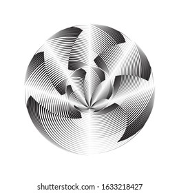 Abstract halftone lines circle background, geometric dynamic pattern, vector modern design sign, symbol, logo, emblem, decorative element.
