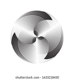 Abstract halftone lines circle background, geometric dynamic pattern, vector modern design sign, symbol, logo, emblem, decorative element.