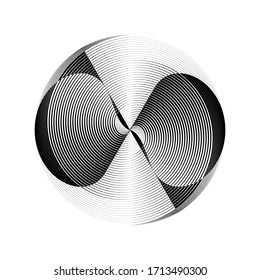 Abstrakte Halbtonlinien kreisen Hintergrund, geometrisches dynamisches Muster, moderne Vektorillustration Design-Zeichen, Symbol, Symbol, Emblem, dekoratives Element.