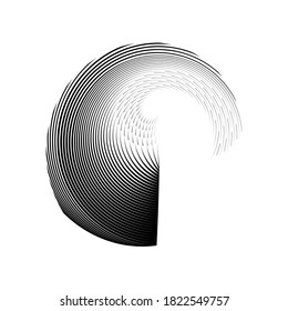 Abstract halftone lines circle background, geometric dynamic pattern, vector modern design sign, symbol, decorative element.