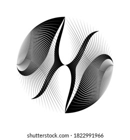 Abstract halftone lines circle background, geometric dynamic pattern, vector modern design sign, symbol, emblem, decorative element.