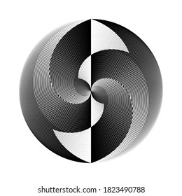 Abstract halftone lines circle background, geometric dynamic pattern, vector modern design sign, symbol, emblem, decorative element.