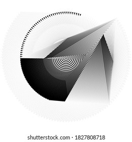 Abstract halftone lines circle background, geometric dynamic pattern, vector modern design texture.