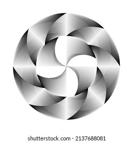 Abstract halftone lines circle background, geometric dynamic pattern, sign, symbol, vector modern design element.