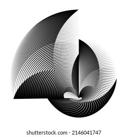 Abstract halftone lines circle background, geometric dynamic pattern, vector modern design symbol, sign, logo, emblem, icon.