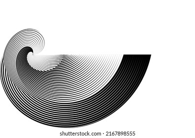 Abstract halftone lines circle background, minimal geometric dynamic pattern, vector modern design element.