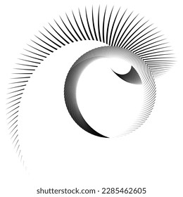 abstract halftone lines circle background, geometric dynamic pattern, vector modern design symbol, sign, logo, emblem, icon.