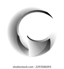 abstract halftone lines circle background, geometric dynamic pattern, vector modern design symbol, sign, logo, emblem, icon