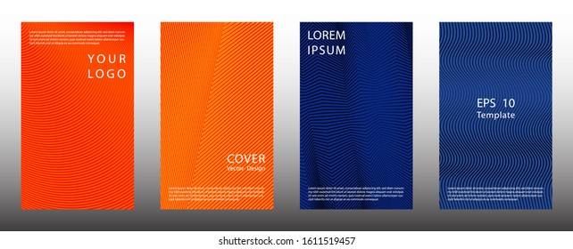 Abstract halftone lines cover page templates vector set. Geometric graphic design. Banner halftone backgrounds collection. Catalog covers with lines, curves geometry. Gradient elements.