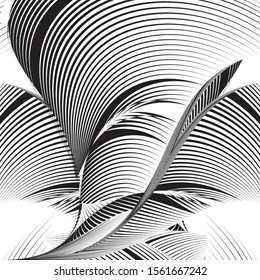 Abstract halftone lines floral background, creative geometric dynamic pattern, vector modern design texture for card, cover, surface, decoration.