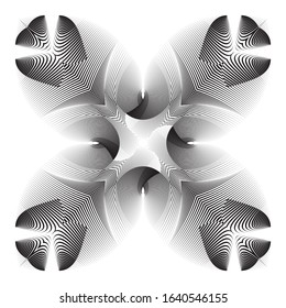 Abstract halftone lines floral background, geometric dynamic pattern, vector modern design sign, symbol, emblem, decorative element.