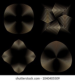 Abstract halftone lines geometric pattern design elements. Creative gold symbols. Vector modern design golden texture backgrounds.