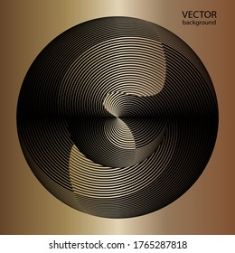 Abstract halftone lines gold metallic circle background, geometric dynamic pattern, vector modern design texture for card, cover, poster, decoration.
