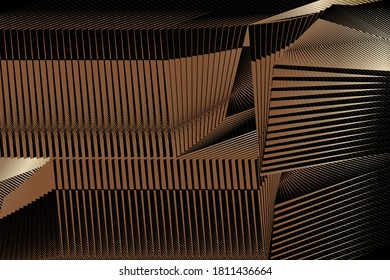 Abstract halftone lines gold metallic effect background, geometric dynamic pattern, vector modern design texture.