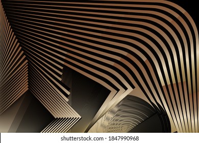 Abstract halftone lines gold metallic effect background, geometric dynamic pattern, vector modern design texture.