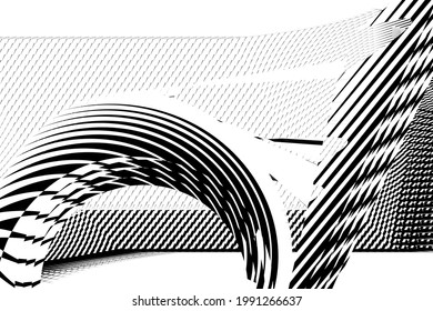 Abstract halftone lines grunge background, creative geometric dynamic pattern, vector modern design texture.