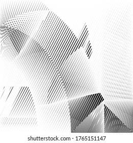 Abstract halftone lines motion background, creative geometric black and white pattern, vector modern design texture for card, cover, poster, decoration.