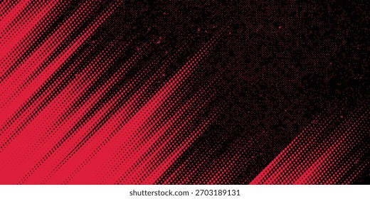 Abstract halftone lines in red and black, grunge dots, modern