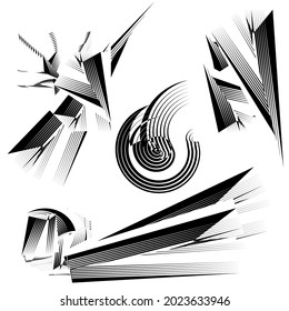 Abstract halftone lines shapes, vector modern design elements.