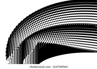 Abstract halftone lines waved texture, geometric dynamic pattern, vector black and white background.