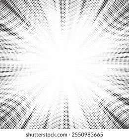 Abstract halftone manga comic effect banner with speed rays in retro style. black action line speed effect. cartoon dotted stripes for decoration.