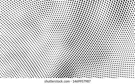 Abstract halftone monochrome. Chaotic wave of dots. Gradient texture black and white