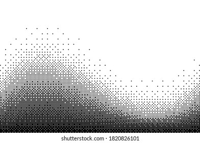 Abstract halftone monochrome gradient dotted pattern like wave. Vector pop art illustration.