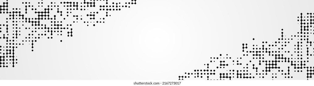 Abstract halftone mosaic background frame. Texture of particles, dots, pixels. Wave pattern of connecting circles. Banner design for websites, social networks, business, technology. Vector.	
