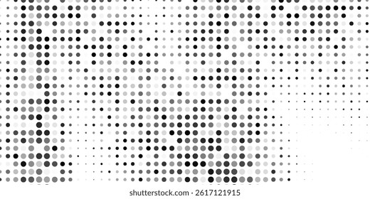 Abstract halftone mosaic background frame. Texture of particles, dots, pixels. Wave pattern of connecting circles. Banner design for websites modern