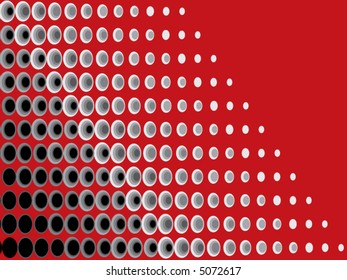 abstract halftone op art retro dots black grey on red (vector)