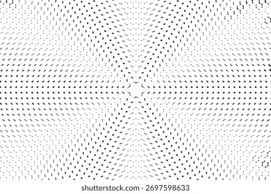 Fundo de ilusão óptica de meio-tom abstrato, padrão de pontos curvos concêntricos, textura de design mínima moderna, simetria de geometria digital, visual monocromático futurista