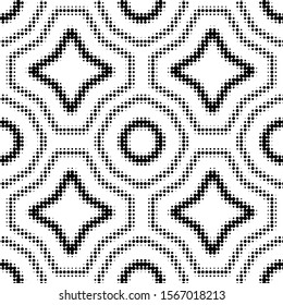 Abstract halftone ornamental geometric background. Pop art style card. Grunge texture. Vector  illustration.  