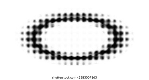 Abstract halftone oval monochrome frame with blur. Vector illustration with a dot pattern.