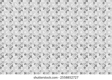 Abstract halftone pattern background. Faded grit noise texture. White and black dotted texture. Retro pixelated backdrop. Anime or manga style comic overlay. Vector graphic design textured template