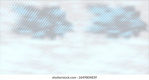 Abstract halftone pattern with cloudy sky effect in soft blue and gray tones, retro pop-art style texture.