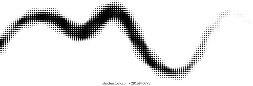 Abstract halftone pattern creating a wavelike shape with varying dot density and smooth transitions
