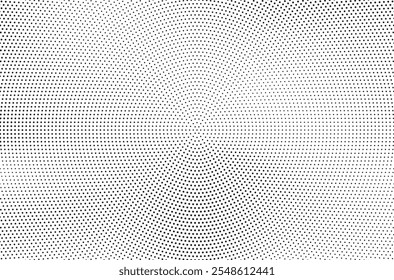 Abstract halftone pattern dot background texture. Radial spin effect dotted pattern. Overlay grunge dots distress linear vector.