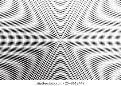 Abstract halftone pattern dot background texture. Radial spin effect dotted pattern. Overlay grunge dots distress linear vector.