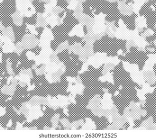 Abstract halftone pattern dot background texture. Overlay grunge dots distress linear vector. Camouflage effect halftone background. Vector illustration.
