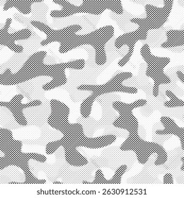 Abstract halftone pattern dot background texture. Overlay grunge dots distress linear vector. Camouflage effect halftone background. Vector illustration.