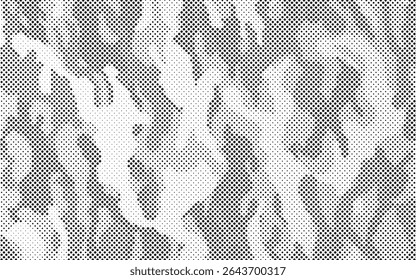 Textura de plano de fundo de ponto de padrão de meio-tom abstrato. Sobrepor pontos grunge aflige vetor linear. Fundo de meio-tom de efeito de camuflagem.