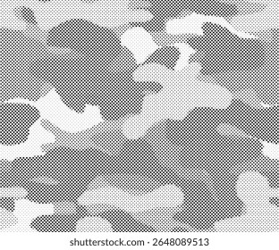 Abstractas textura de fondo de punto de patrón de semitono. Vector lineal de distress de puntos grunge superpuestos. Fondo de semitono efecto camuflaje.	