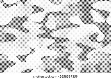 Textura de plano de fundo de ponto de padrão de meio-tom abstrato. Sobrepor pontos grunge aflige vetor linear. Fundo de meio-tom de efeito de camuflagem.