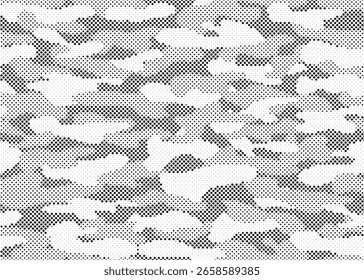 Textura de plano de fundo de ponto de padrão de meio-tom abstrato. Sobrepor pontos grunge aflige vetor linear. Fundo de meio-tom de efeito de camuflagem.