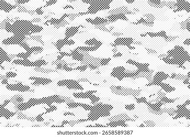 Abstract halftone pattern dot background texture. Overlay grunge dots distress linear vector. Camouflage effect halftone background.