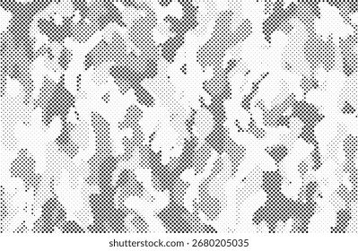 Abstractas textura de fondo de punto de patrón de semitono. Vector lineal de distress de puntos grunge superpuestos. Fondo de semitono de efecto de camuflaje