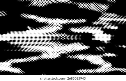 Abstrakte Rasterpunkthintergrundtextur. Flüssigkeitseffekt-Overlay-Grunge-Punkte Distress linearen Vektor.