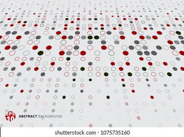 Abstract halftone pattern dots red, black and gray color perspective on white background. Vector illustration