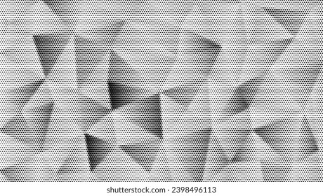 Abstract halftone pattern. Dotted background from triangles. Monochrome color.